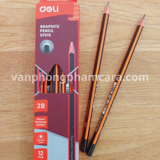 Bút Chì Gỗ Sọc Deli 3 góc nâu cam No. 37015 (Không gôm)