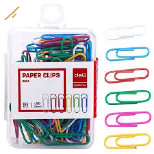 Kẹp giấy nhựa màu deli No.0024 (C32 đầu tròn “100 cây”)